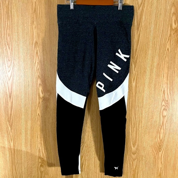 PINK Black/Gray Compression Yoga Workout Leggings - Picture 1 of 3